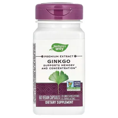 Гінкго Білоба Nature's Way Ginkgo екстракт преміум-класу, 60 веганських капсул