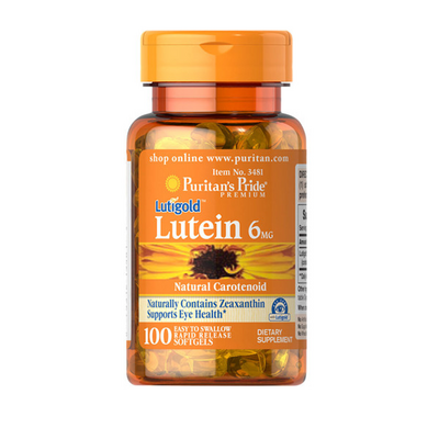Лютеин для зрения с зеаксантином Puritan's Pride Lutein 6 мг с Zeaxanthin Lutigold, 100 гелевых капсул