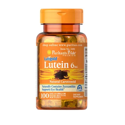 Лютеїн для зору з зеаксантином Puritan's Pride Lutein 6 мг з Zeaxanthin Lutigold, 100 гелевих капсул