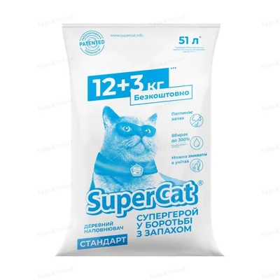 Наповнювач для туалету Collar SuperCat Стандарт деревний без ароматизатора, синій, 12+3 кг (51 л)