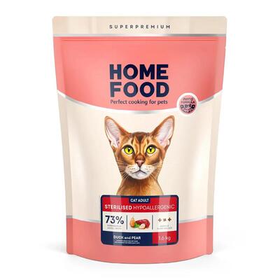 Корм сухий беззерновий гіпоалергенний Home Food для дорослих стерилізованих/кастрованих котів, з качкою та грушею, 1,6 кг