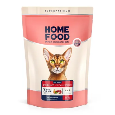Корм сухий беззерновий гіпоалергенний Home Food для дорослих стерилізованих/кастрованих котів, з качкою та грушею, 1,6 кг