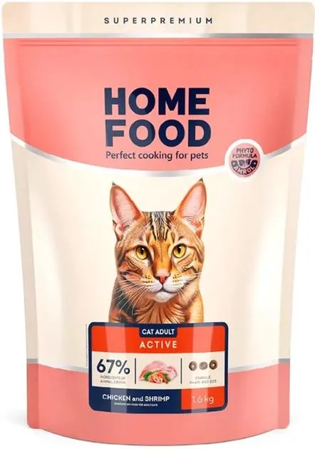 Корм сухий для дорослих активних котів і кішок Home Food Курочка і креветка, 1,6 кг
