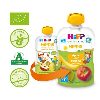Пюре фруктове HiPP Hippis Яблуко-Груша-Банан з 4 місяців, 100 г