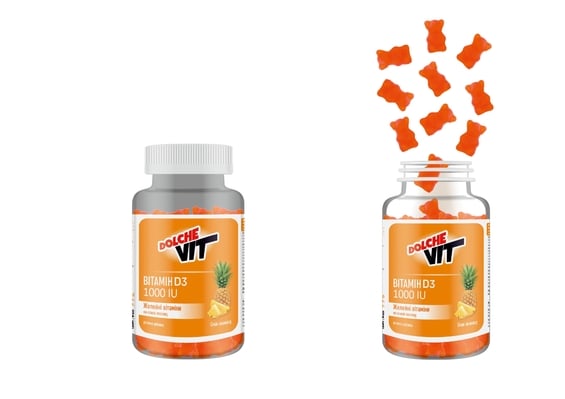 Витамины желейные Dolche Vit D3 1000 МЕ на основе пектина со вкусом ананаса №60
