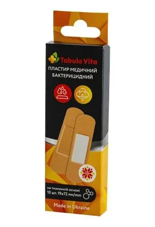 Пластир Tabula Vita бактерицидний на тканинній основі, 19 x 72 мм, 10 штук