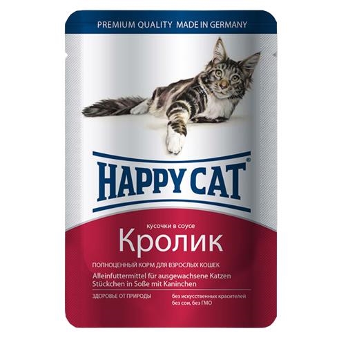 Корм вологий Happy Cat для котів із кроликом шматочки в соусі, 100 г