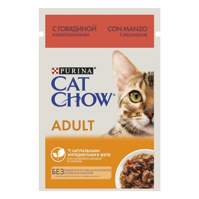 Корм влажный для взрослых кошек Purina Cat Chow Adult с говядиной и баклажаном в желе, 85 г