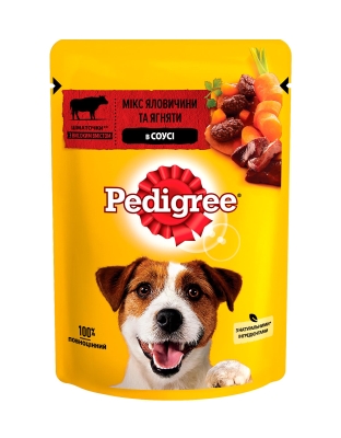 Корм влажный для взрослых собак Pedigree с говядиной и ягненком в соусе, 100 г