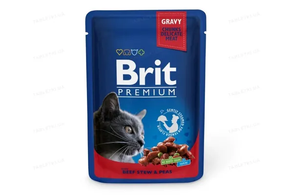 Корм вологий для кішок Brit premium Pouches з яловичини та гороху, 100 г
