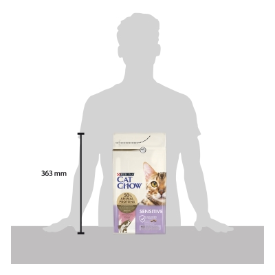 Корм сухой для кошек Purina Cat Chow Sensitive с чувствительным пищеварением и кожей, с лососем, 1,5 кг
