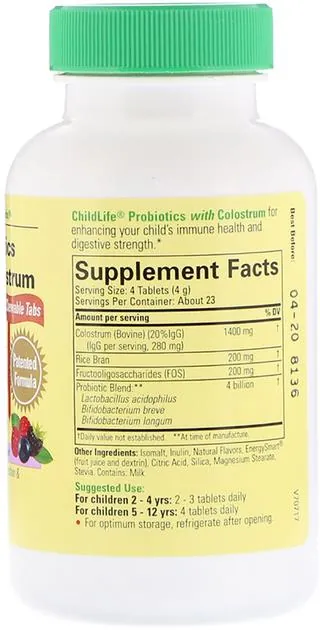 Пробіотики з молозивом ChildLife Probiotics with Colostrum ягідний смак, 90 жувальних таблеток