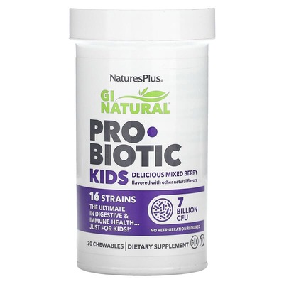 Пробиотики для детей Nature's Plus Gi Natural Probiotic Kids, 30 жевательных таблеток