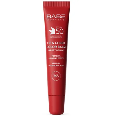 Бальзам-тінт для губ та щік Babe Laboratorios SPF50  із гіалуроновою кислотою та пептидами Cherry, 20 мл