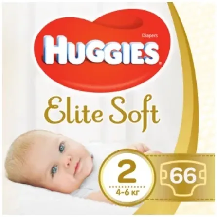 Підгузки Huggies Elite Soft дитячі, розмір 2, 4-6 кг, 66 шт