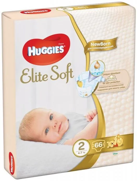 Підгузки Huggies Elite Soft дитячі, розмір 2, 4-6 кг, 66 шт