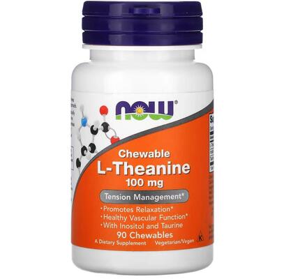 L-теанин NOW L-Theanine 100 мг, 90 жевательных таблеток