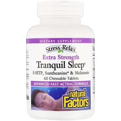 Комплекс для сну Natural Factors Stress-Relax Tranquil Sleep Extra Strength, 60 жувальних таблеток