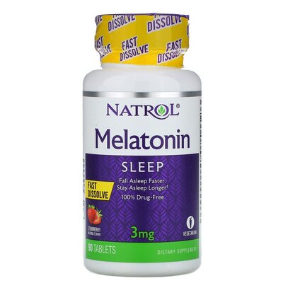Мелатонин Natrol Melatonin Fast Dissolve 3 мг, вкус клубники, 90 таблеток