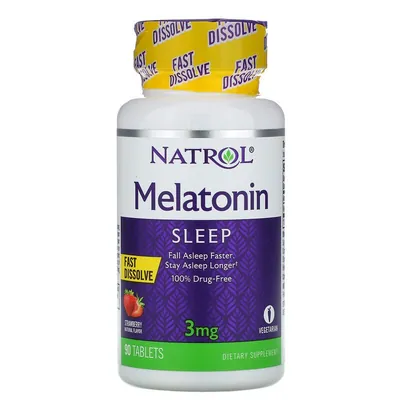 Мелатонін Natrol Melatonin Fast Dissolve 3 мг, смак полуниці, 90 таблеток
