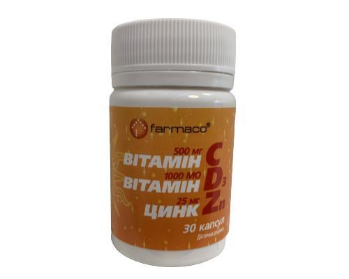 Витамин С 500 мг + Витамин D3 1000МЕ+ Цинк 25 мг Farmaco капсулы №30