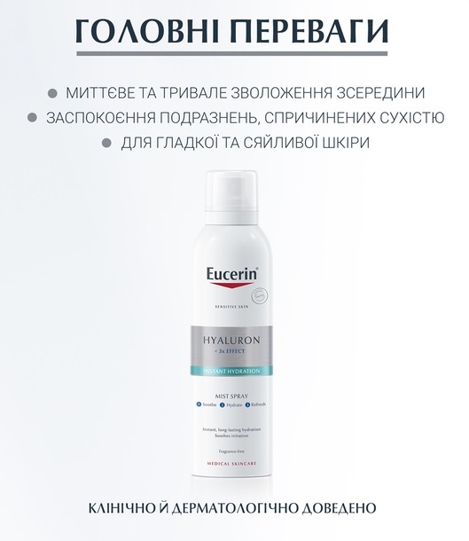 Спрей Eucerin Hyaluron Зволожуючий з гіалуроном для чутливої шкіри (66857), 150 мл