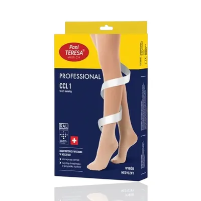 Гольфи компресійні Pani Teresa Professional РТ0446 клас компресії 1, відкритий носок, короткі, колір бежевий, розмір M+