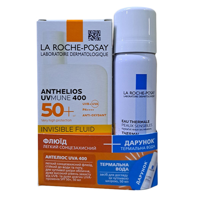 Набір La Roche-Posay Anthelios UVmune 400 сонцезахисний флюїд для чутливої шкіри обличчя SPF 50+, 50 мл + термальна вода, 50 мл