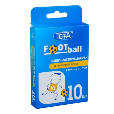 Набір пластирів Teta Football для ран на полімерній основі, 7,2 х 1,9 см, 10 штук