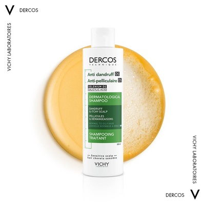 Шампунь Vichy Dercos усиленного действия против перхоти для нормальных, жирных волос и раздраженной кожи головы, 200 мл