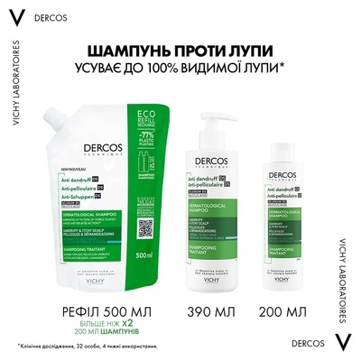 Шампунь Vichy Dercos усиленного действия против перхоти для нормальных, жирных волос и раздраженной кожи головы, 200 мл
