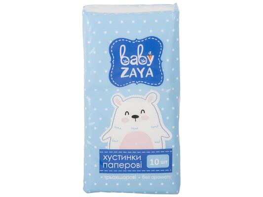Платочки бумажные Baby Zaya детские трехслойные, 10 шт