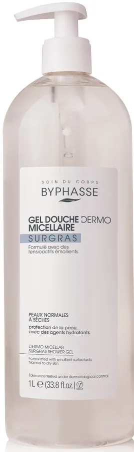 Гель для душу Byphasse Dermo Micellar Surgras збагачений міцелярний для нормальної та сухої шкіри, 1000 мл