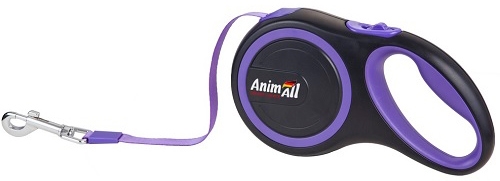 Поводок-рулетка AnimAll L до 50 кг, 5 м фиолетово-черный