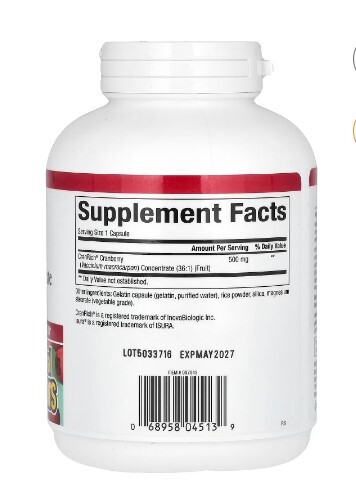 Концентрат клюквы Natural Factors CranRich Cranberry Concentrate 500 мг, 180 капсул
