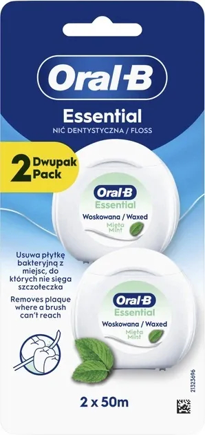 Зубна нитка Oral-B Essential floss вощена м'ятна, 2 шт х 50 м