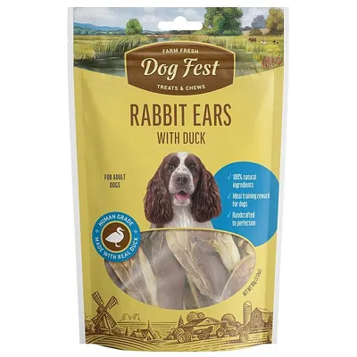 Ласощі для собак Pet Fest Dog Fest кроляче вушко з качкою, 90 г