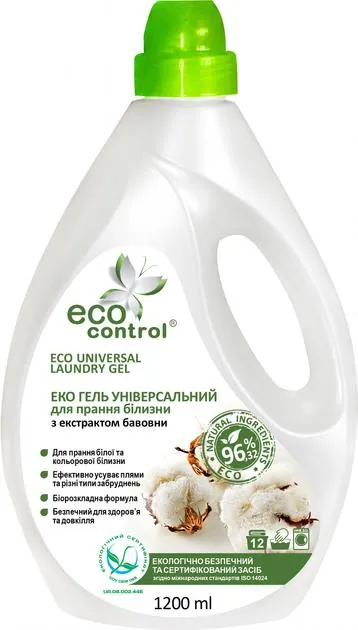 Гель для прання білизни Eco Control Універсальний з екстрактом бавовни, 1,2 л