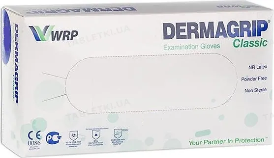Рукавички оглядові Dermagrip Classic латексні без пудри нестерильні, розмір M, пара