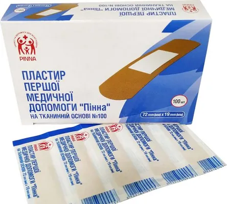 Пластир першої медичної допомоги Pinna на тканній основі 72 мм х 19 мм, 100 штук