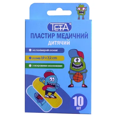 Набір пластирів Teta Дитячий з яскравими малюнками на полімерній основі, 7,2 х 1,9 см, 10 штук