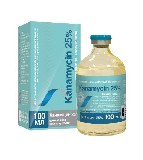 Канамицин 25% (ДЛЯ ЖИВОТНЫХ) раствор для инъекций, 100 мл
