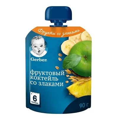 Пюре фруктове Gerber Фруктовий коктейль зі злаками, 90 г