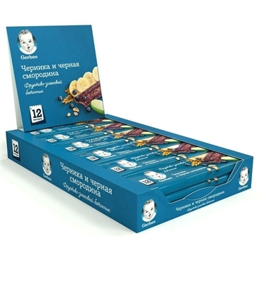 Батончик Gerber фруктово-злаковый с черникой и черной смородиной, 25 г