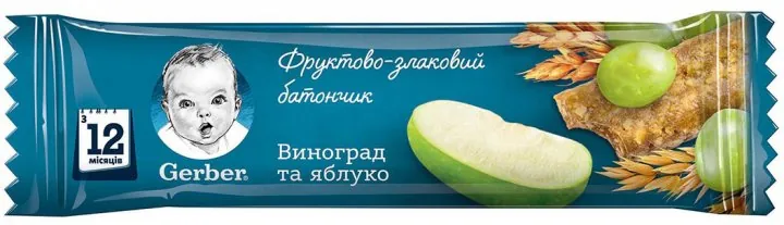 Батончик Gerber фруктово-злаковий з виноградом і яблуком, 25 г
