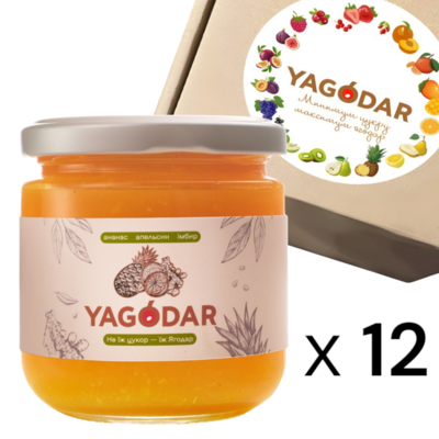 Набор джемов Yagodar ананасовый с апельсином и имбирем без сахара, 12 шт х 210 г