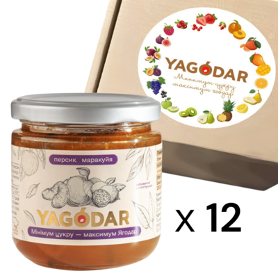 Набор джемов Yagodar персик-маракуйя с низким содержанием сахара, 12 шт х 210 г
