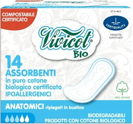 Прокладки Vivicot Bio гіпоалергенні, анатомічні без крил, 14 шт
