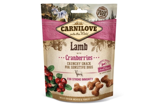 Лакомство для собак Carnilove Crunchy Snack с ягненком, клюквой и свежим мясом, 200 г