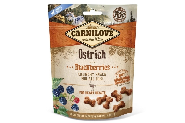 Лакомство для собак Carnilove Crunchy Snack со страусом, ежевикой и свежим мясом, 200 г
